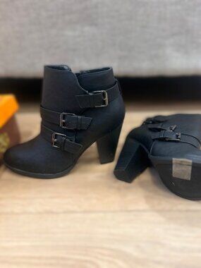 NIB Black Buckle Ankle Booties | Chunky Heel | Classic Style